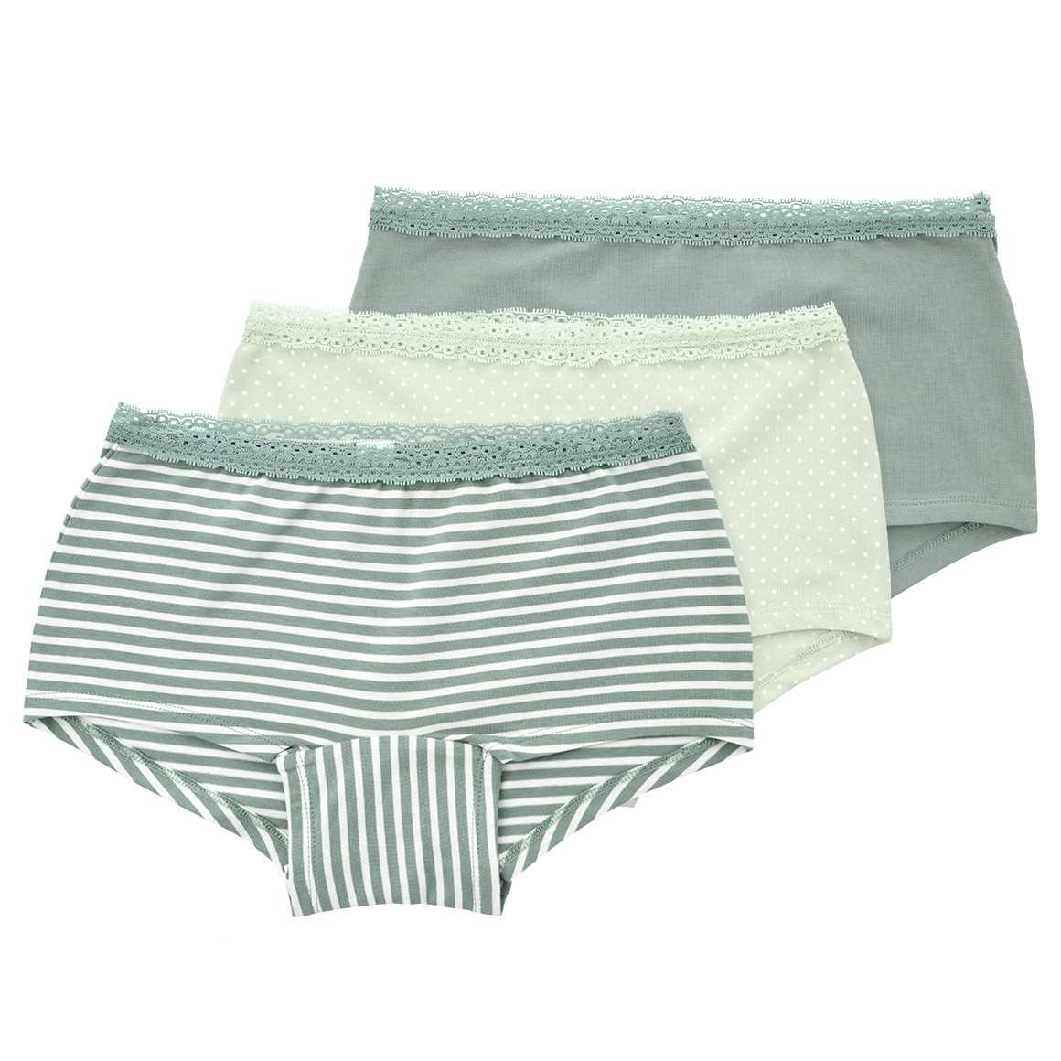 Gina Benotti 3 Damen Shorts mit Spitze salbei / hellgrün