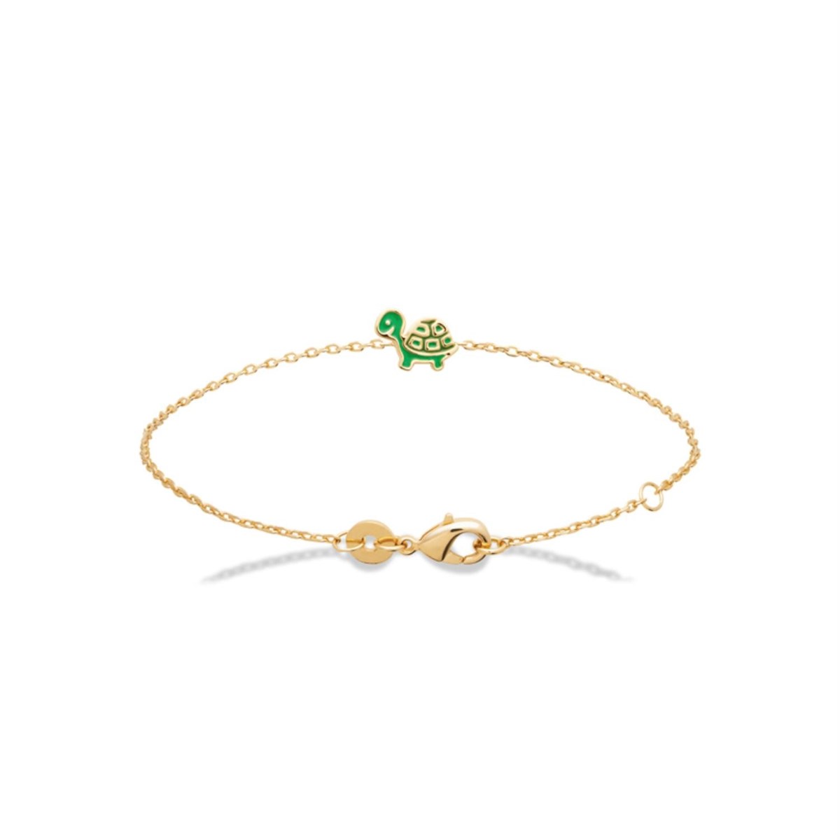 Bracelet tortue émail coloré vert Plaqué or 750 3 microns