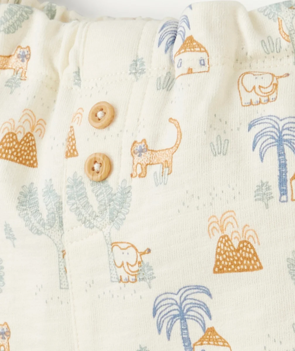 BERMUDA BÉBÉ EN COTON BIOLOGIQUE ÉCRU IMPRIMÉ