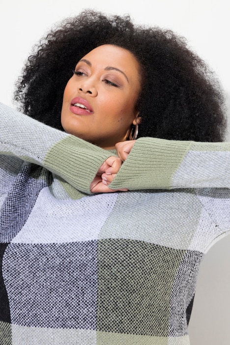 Pullover, Karomuster, Stehkragen, Langarm