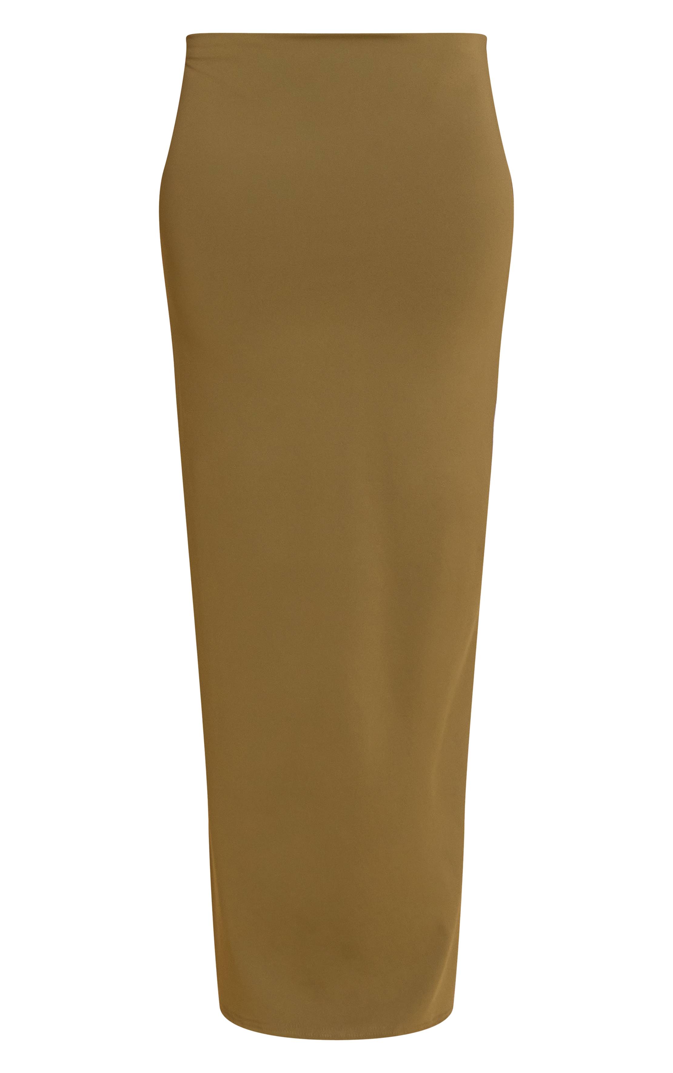 Vert Olive Jupe Longue Taille Mi-haute En Matière Sculptante Mate