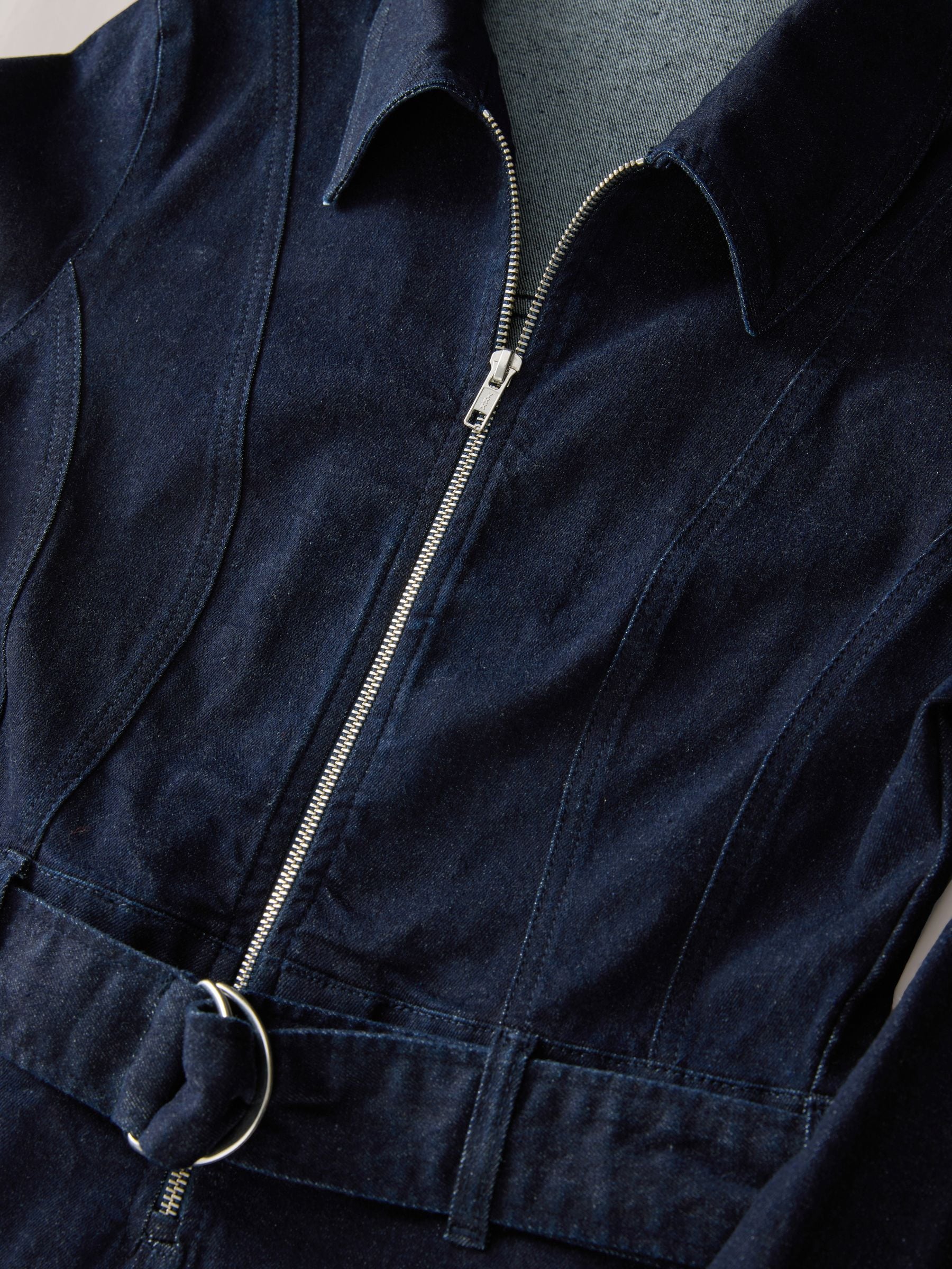 Wassing - Denim Belted Wide Leg Jumpsuit