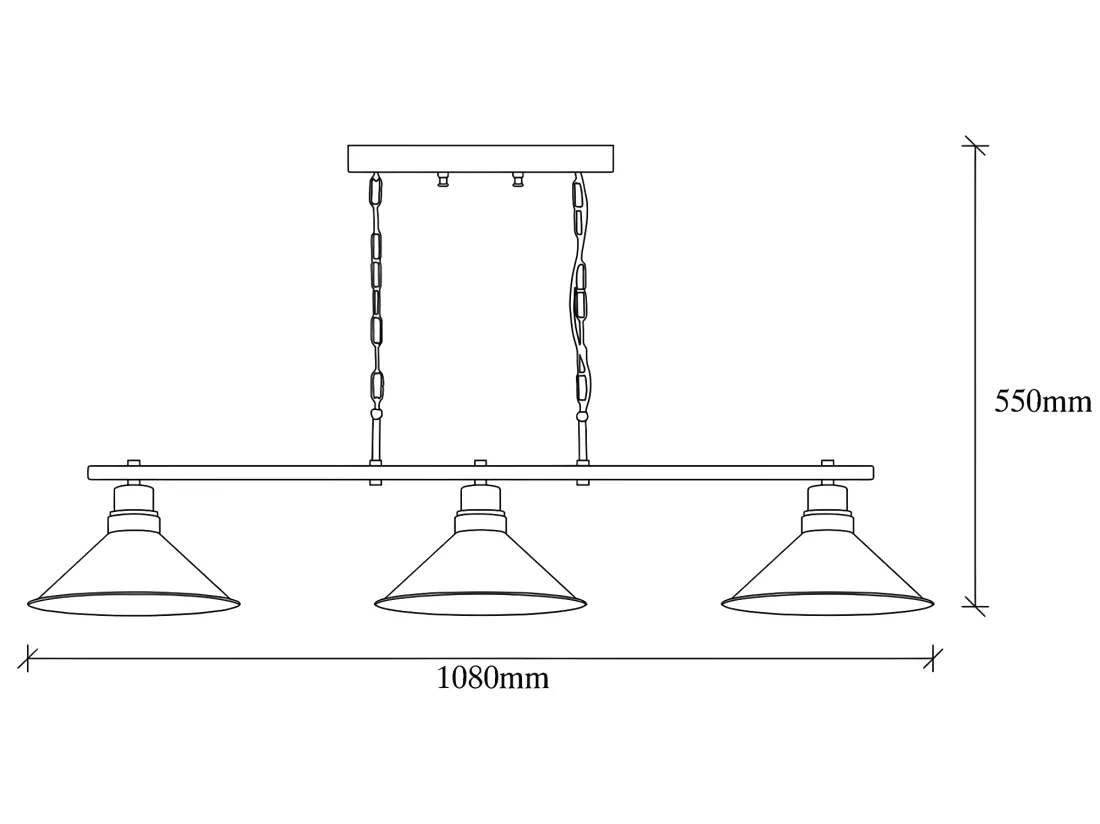 Lustre industriel en métal - 3 abat-jours - L. 108 x H. 55 cm - Noir - SIVANI