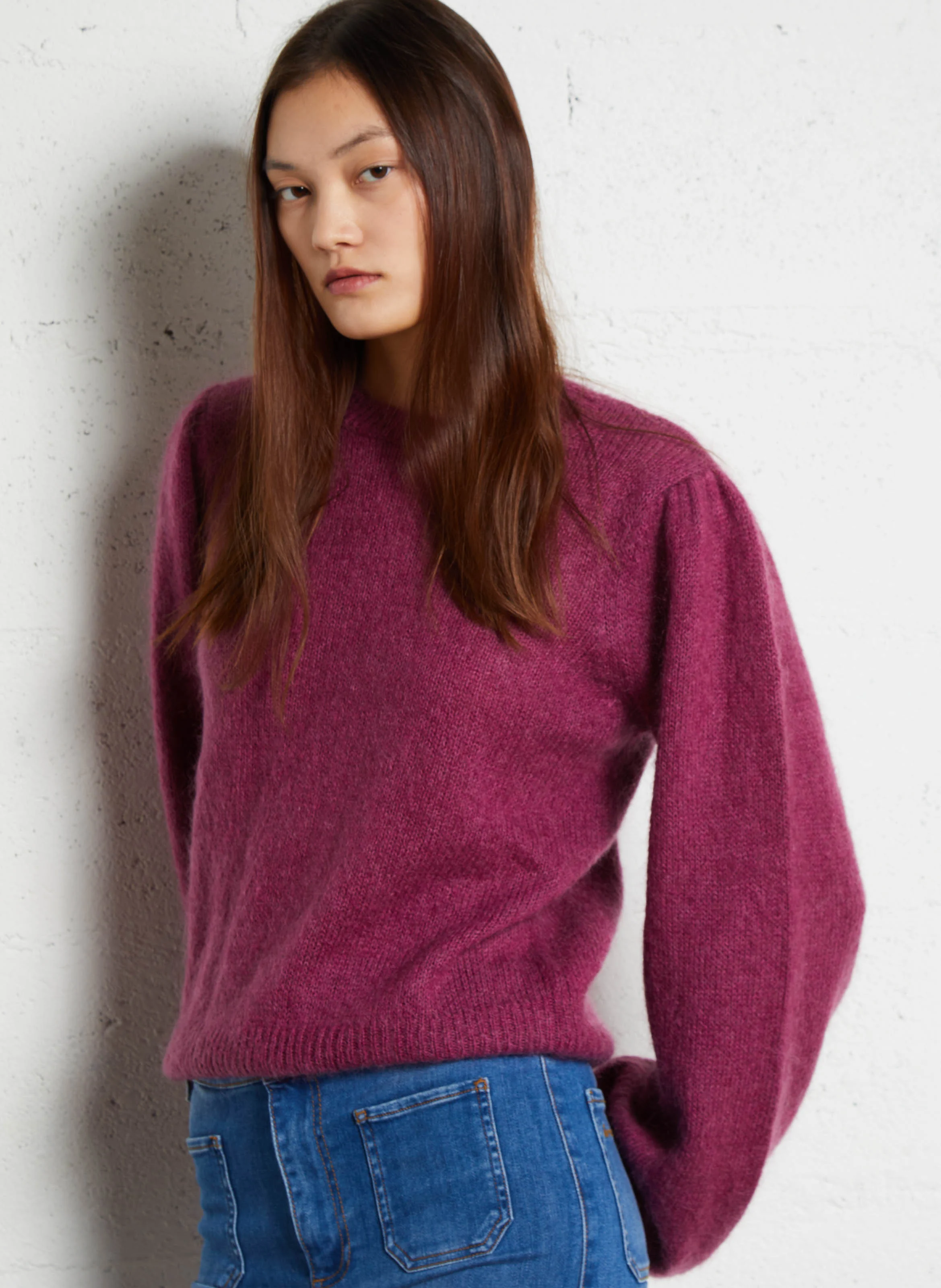 LOAN - Pull droit col rond en laine et soie | Violet