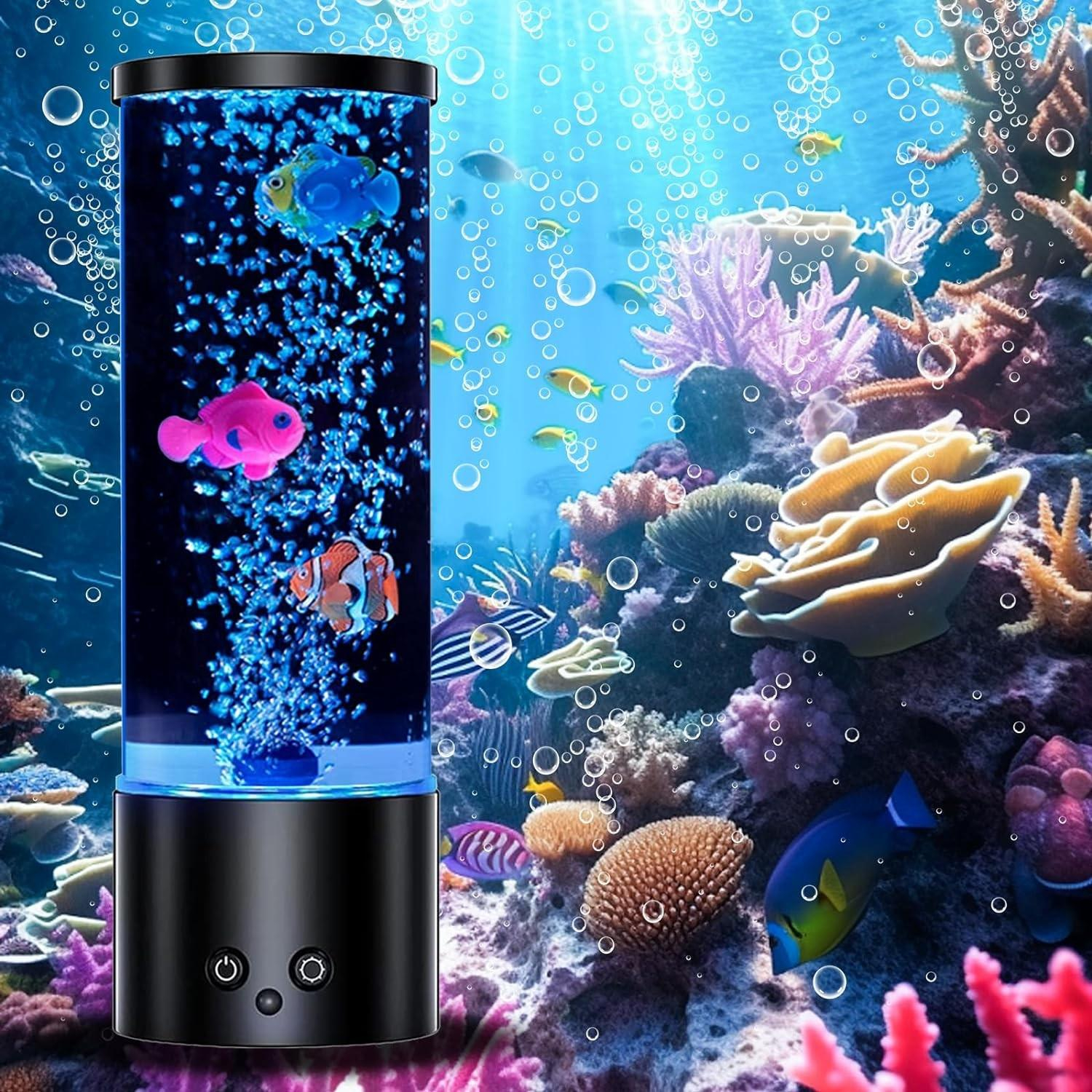 (105x290mm) LED Aquarium Lava Lampe Deko Stimmungsleuchte inkl. Fische   Fernbedienung (USB/Batteriebetrieben) - Schwarz
