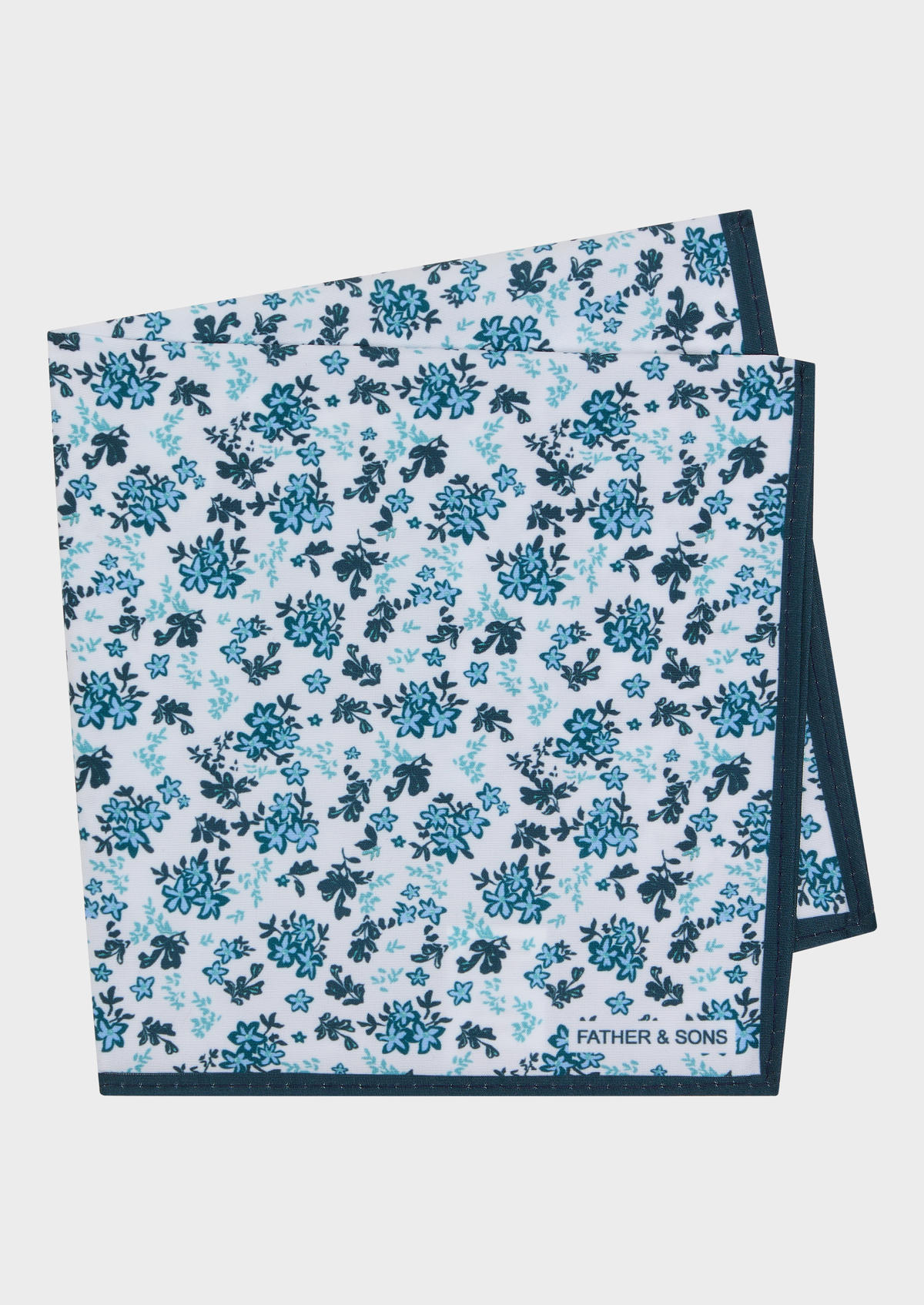 Pochette blanche à motif fleuri vert bouteille et bleu