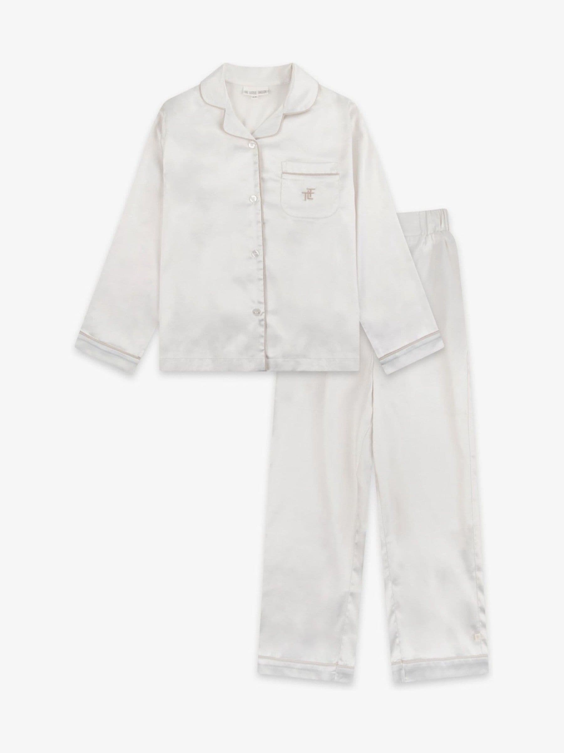 Crème - The Little Tailor Satijnen Kinder Kerstmis Pyjama's met Knoopsluiting