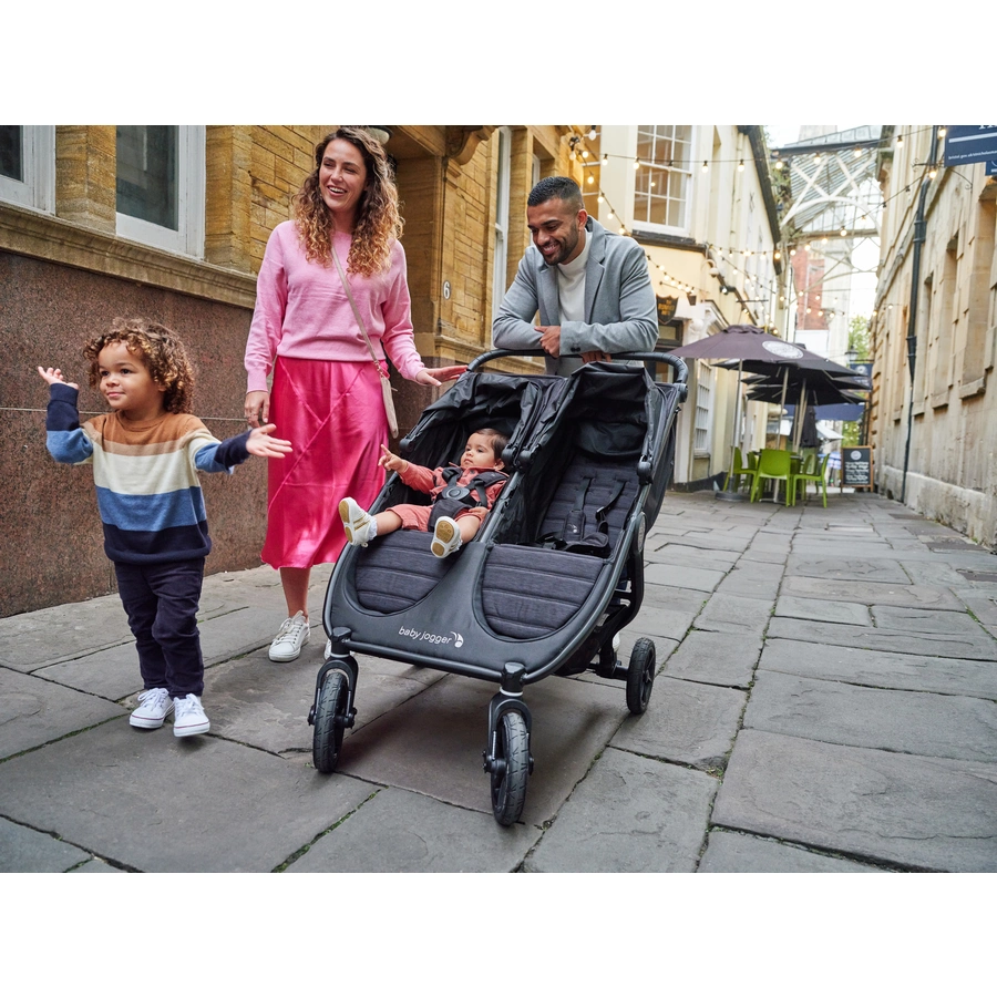 baby jogger Geschwisterwagen City Mini GT2 Double Jet schwarz inklusive Babywanne Mini GT2 Double, 1 x Sicherheitsbügel und Wetterschutz