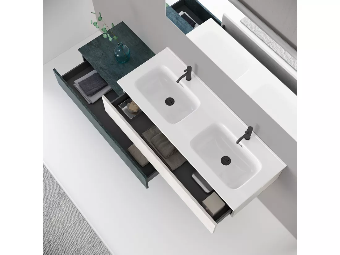Composition double vasque 4 pieces ASTRA blanc pierre/blue pierre