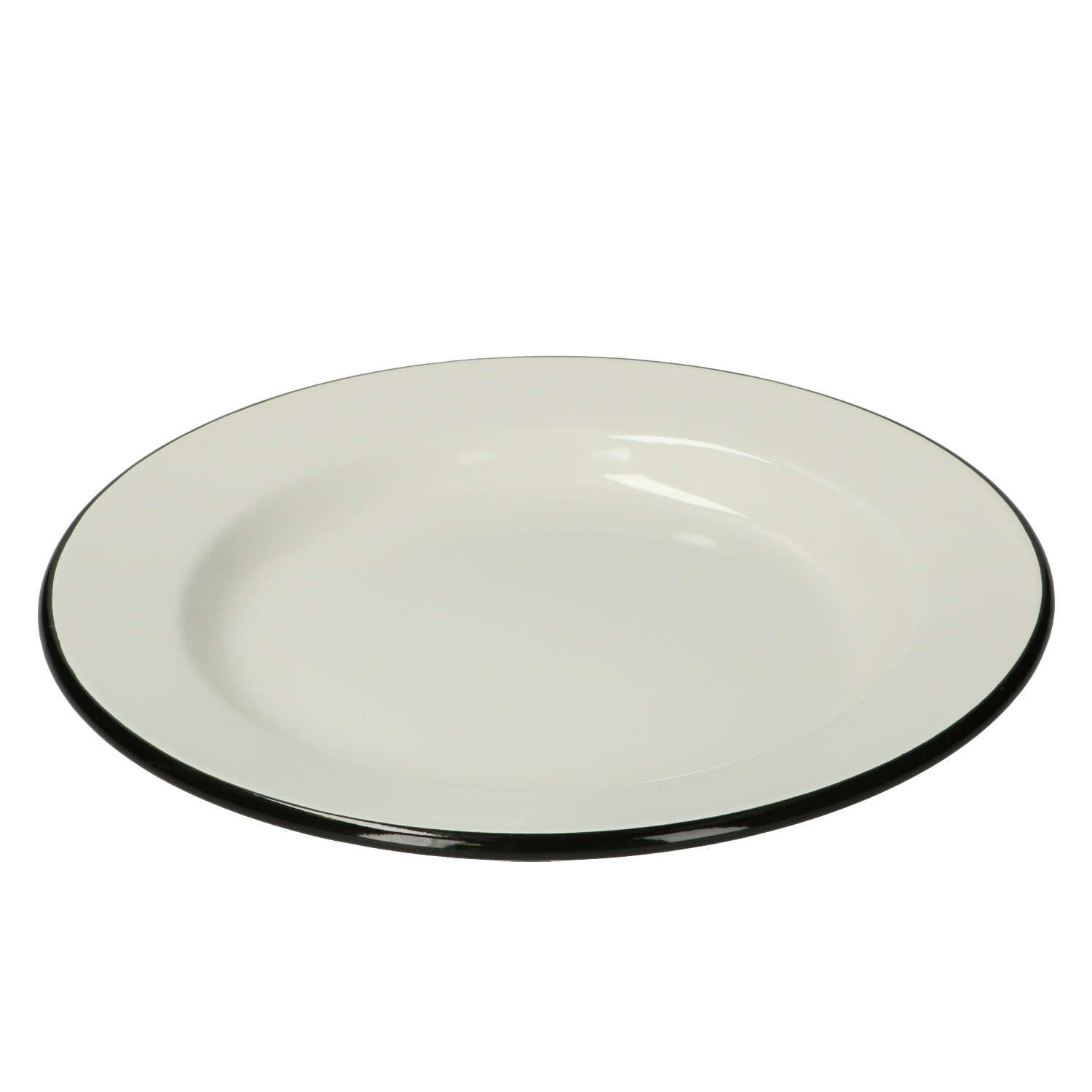 Bord, emaille, zwart/wit, Ø 26 cm