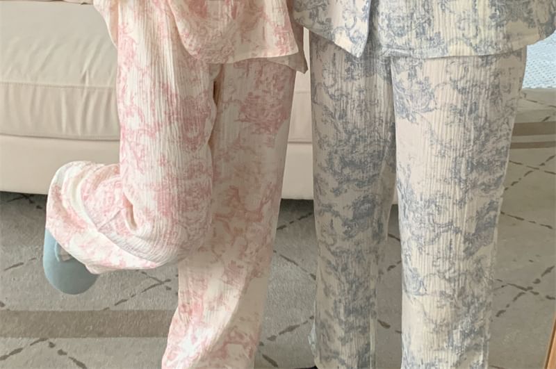 Sadelle - Bijpassende pyjamaset voor koppels: top met lange mouwen en print + broek met rechte pijpen (verschillende ontwerpen)
