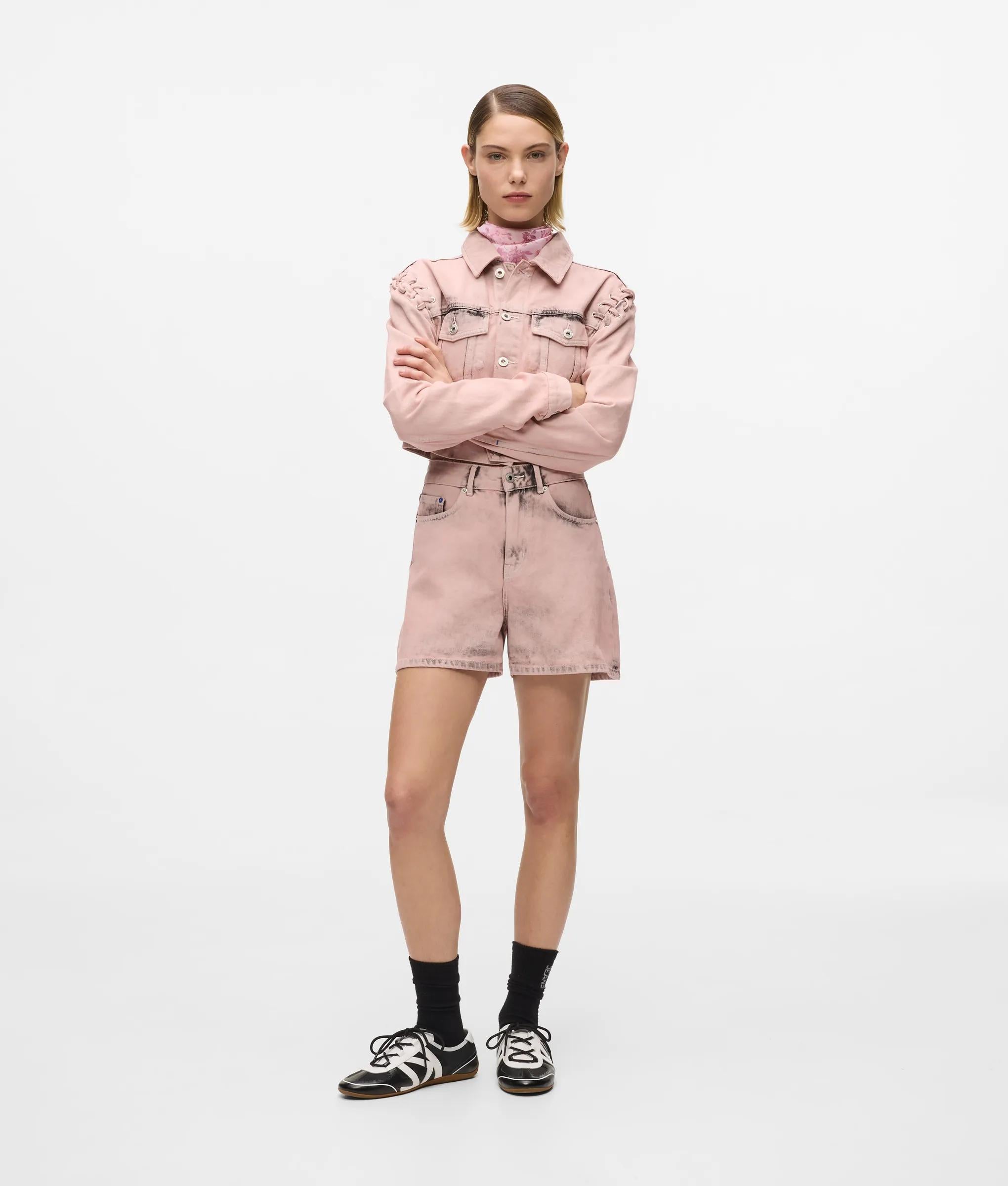 Denim shorts met hoge taille en opdruk