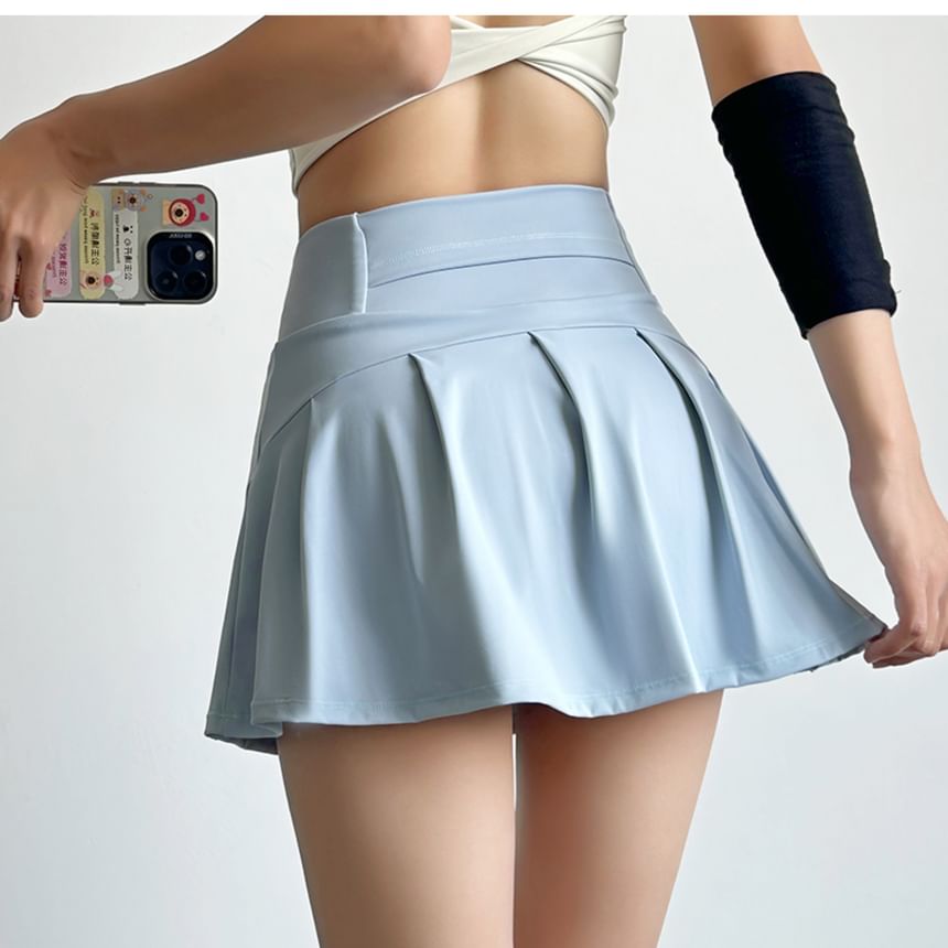 Engiko - Hoge taille effen mini A-lijn sportrok