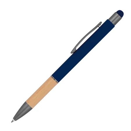 Macma Touchpen Kugelschreiber mit Griffzone aus Bambus / Farbe: dunkelblau