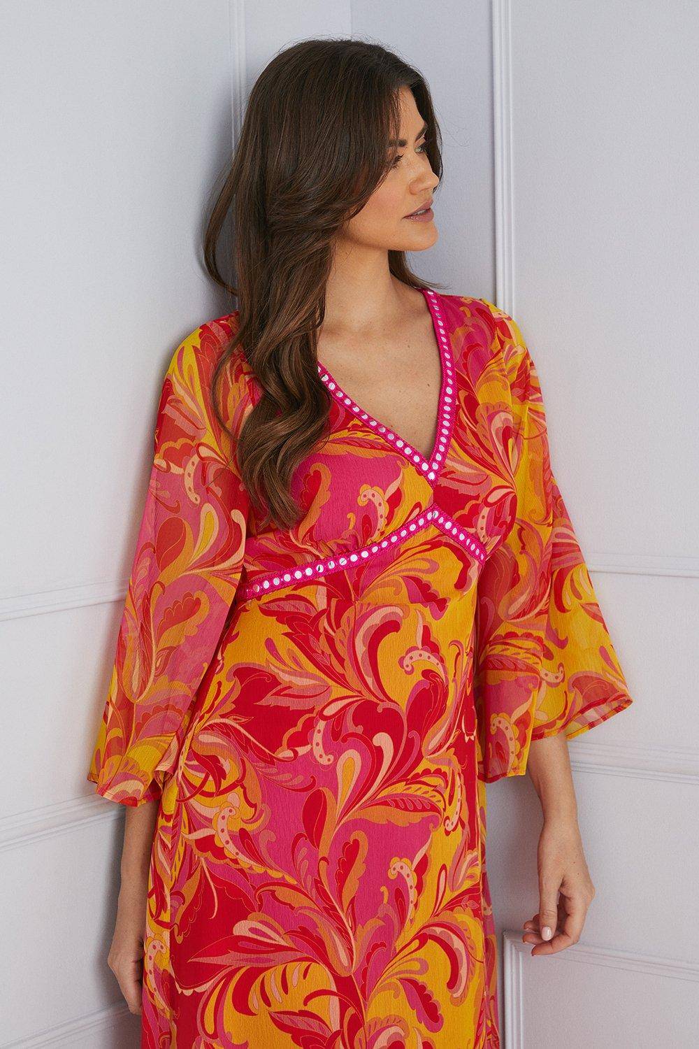 Wallis Robe Midaxi à Imprimé Paisley avec Détails de Finition