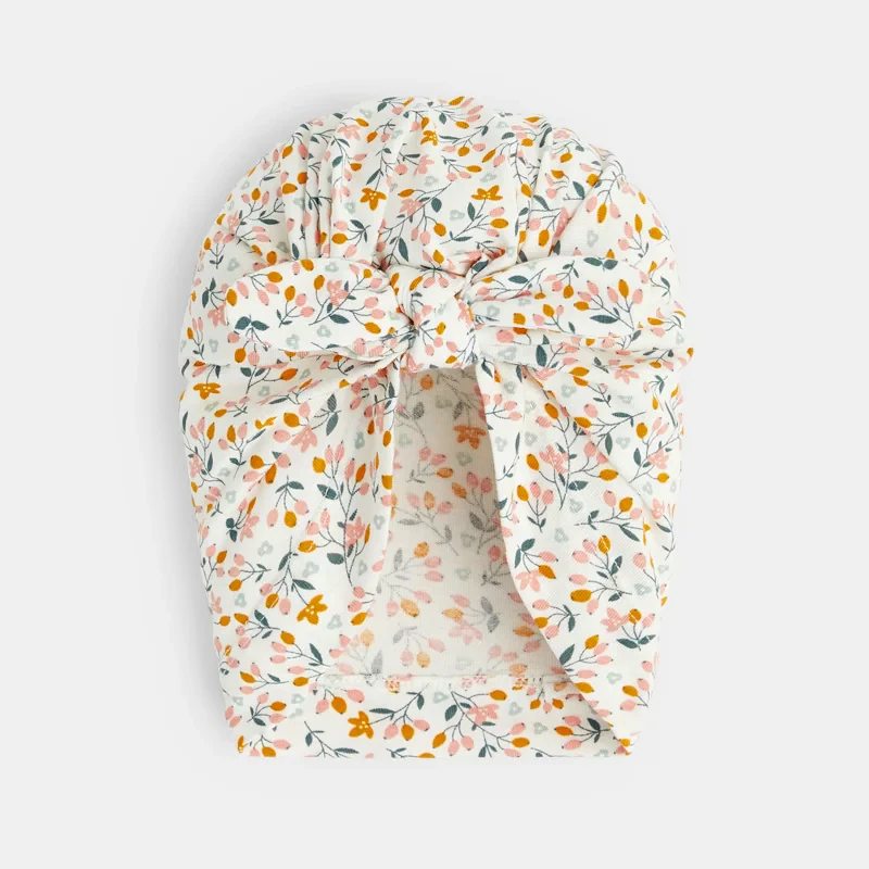 Bonnet noué turban fleuri bébé fille Rose