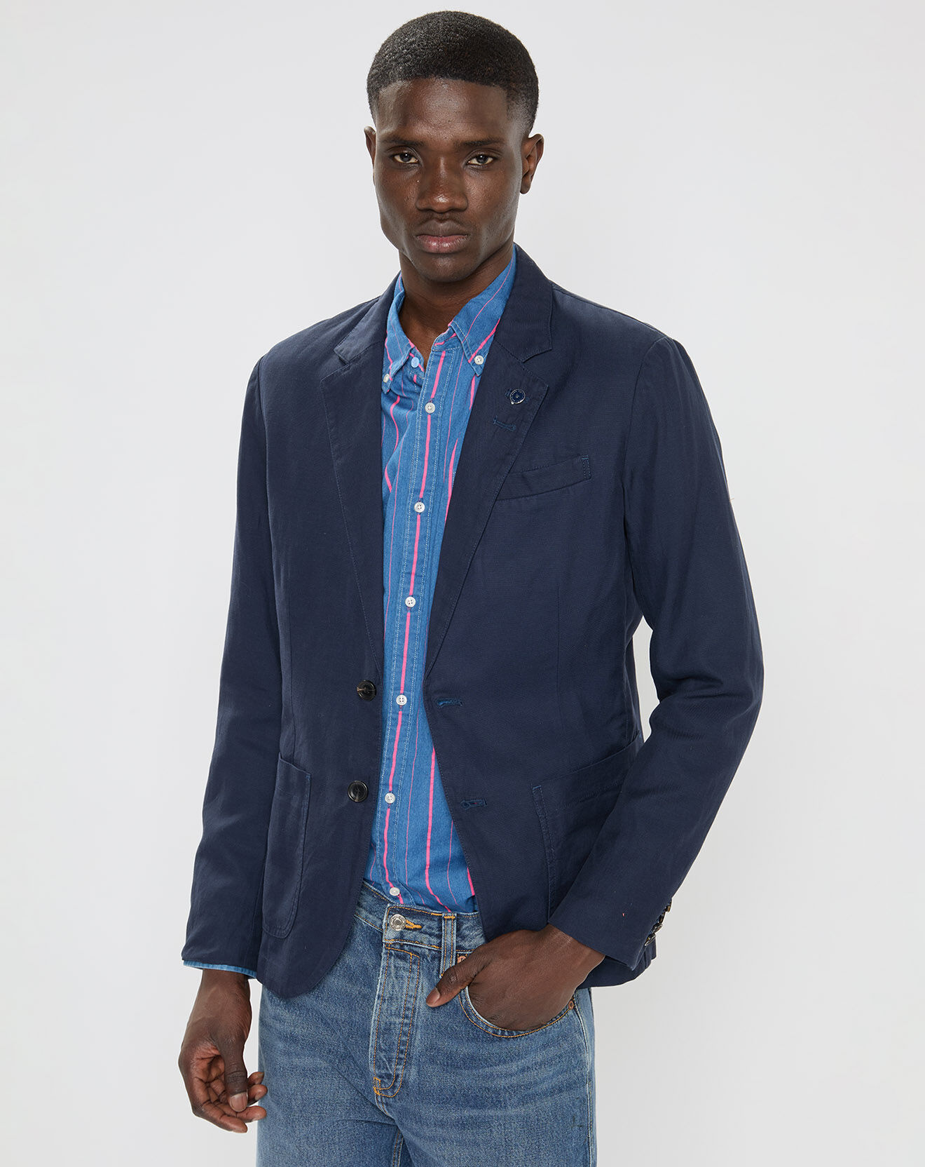 Scotch & Soda Blazer en Lin mélangé Slim Fit bleu marine