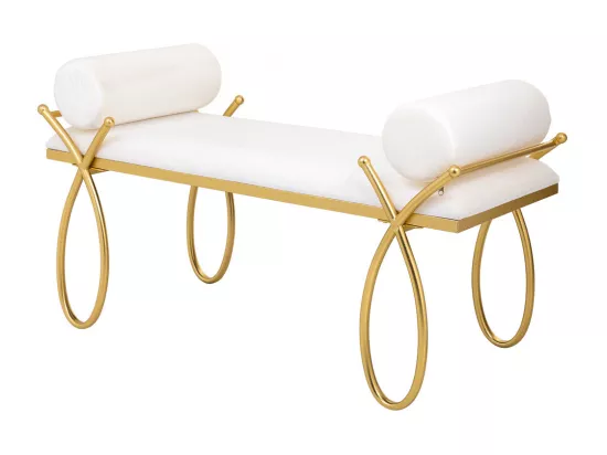 Banc en métal doré avec rembourrage blanc 112,5x49x53