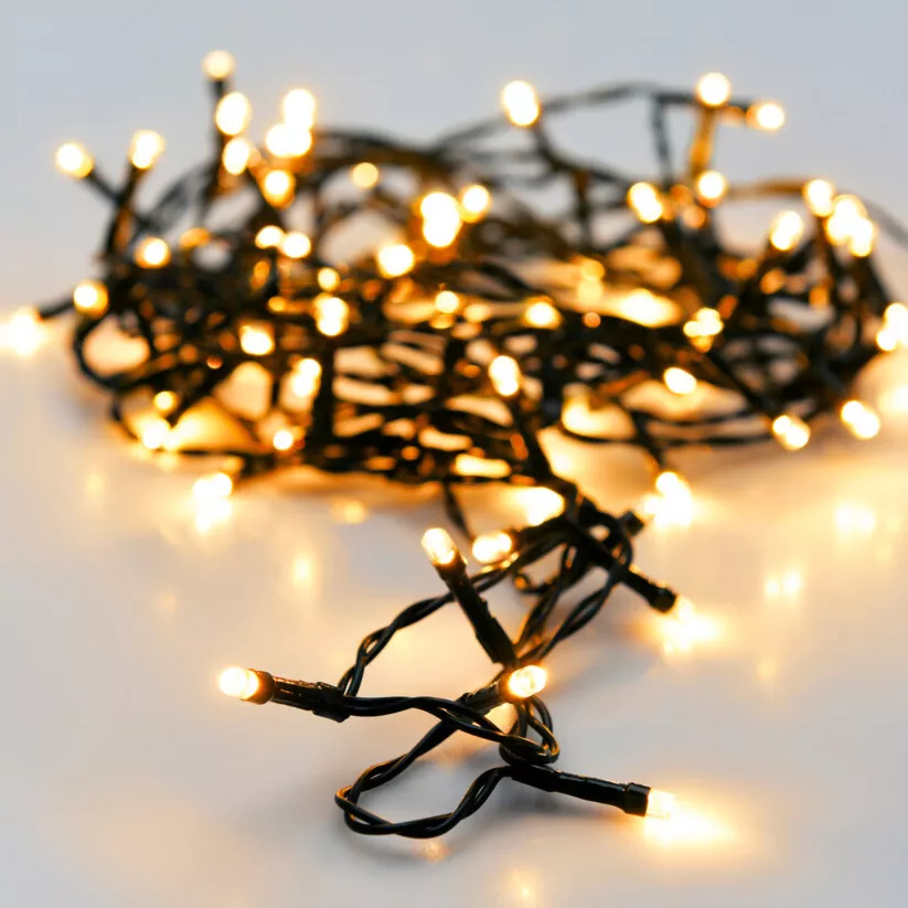 Guirlande lumineuse à piles 7 m 96 LED câble noir Luxe Blanc chaud