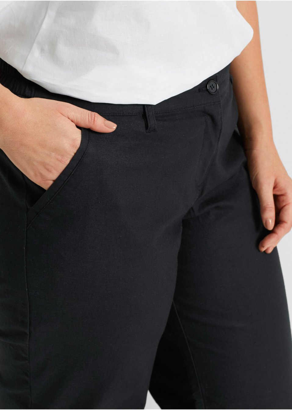 Pantalon en lin majoritaire avec taille confortable, Loose Fit