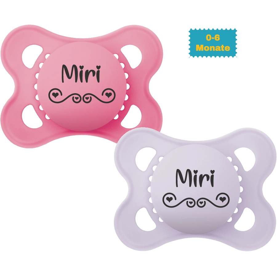 Schnullireich Schnuller mit Namen  Namensschnuller MAM Pure Love – 2er Set (Mädchen) Rosa