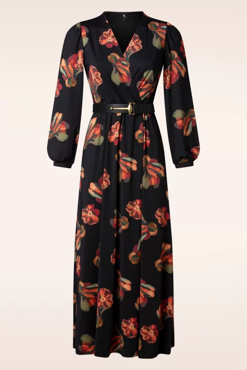 K-Design Isabella Crossover maxi jurk in zwart en multi