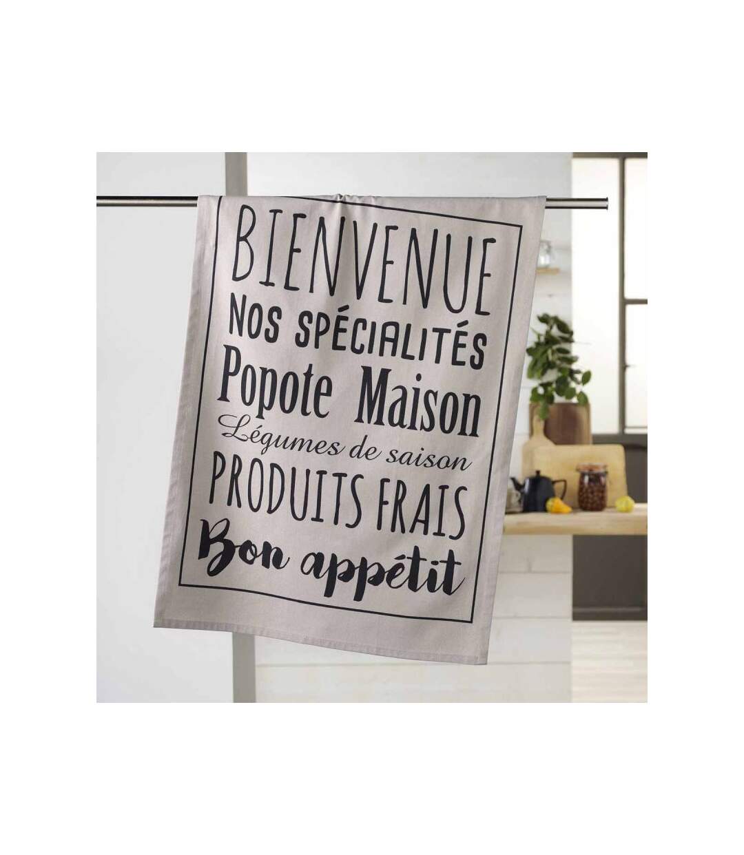 Torchon de Cuisine Imprimé Popote 50x70cm Lin
