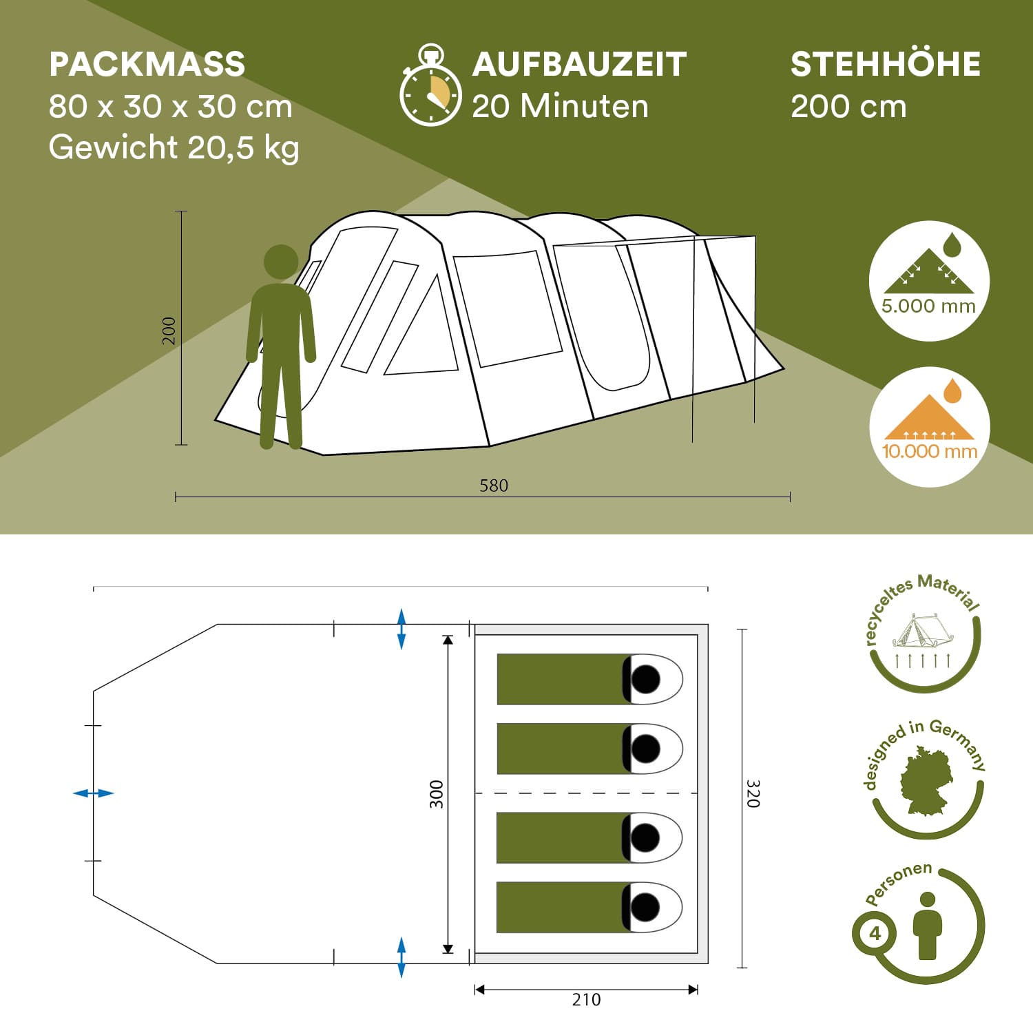 Skandika Nordland 4 beige Tunneltent