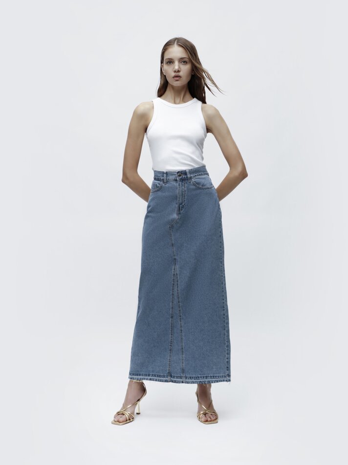 Saia longa jeans - Índigo