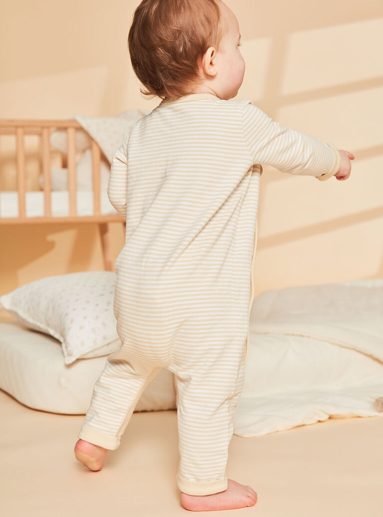 Grenouillère beige clair à imprimé à rayures