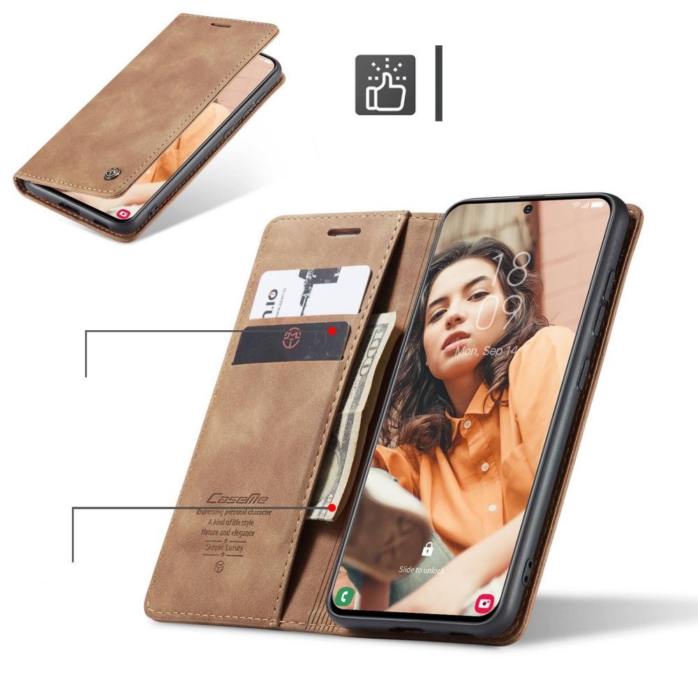 Samsung Galaxy S21 FE 5G Leder Tasche Flip Wallet Etui mit Kartenfächern - Hellbraun