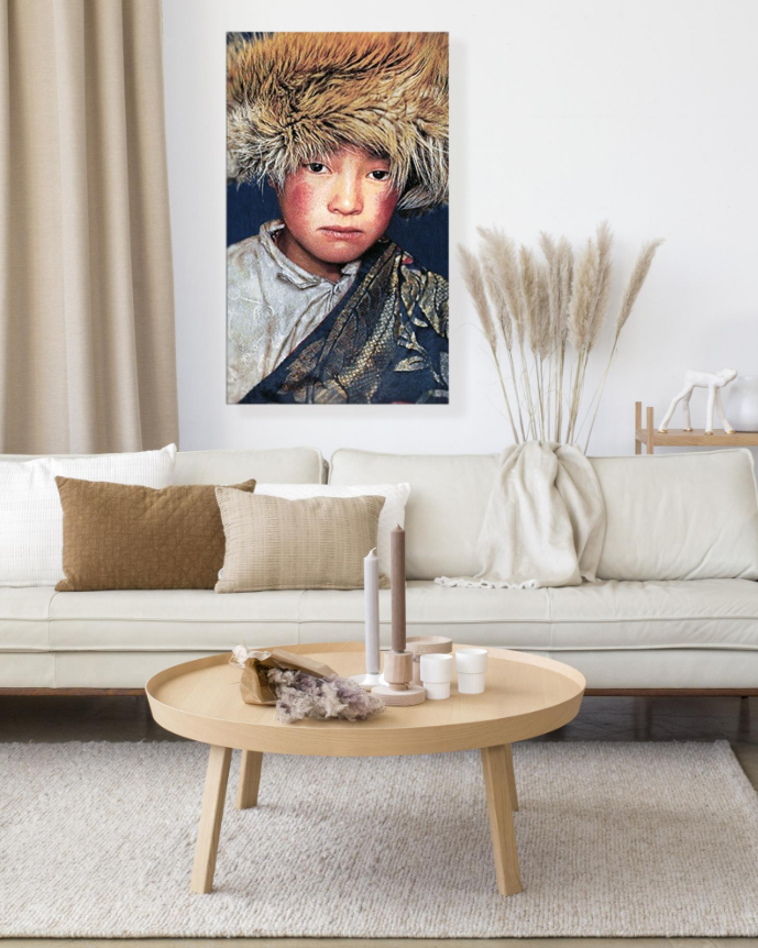 Geweven wandpaneel Tibetan Boy 80 x 120 cm