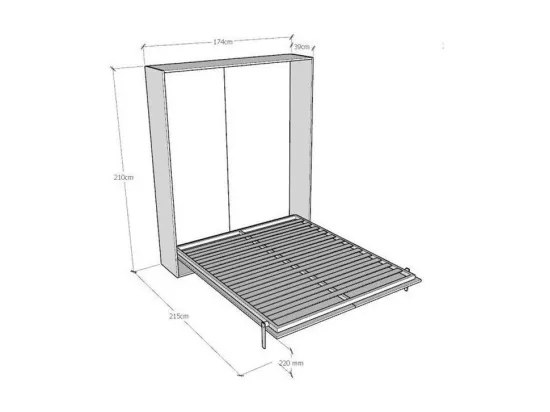 Lit escamotable vertical frêne blanc et porte blanche kanto 160x190