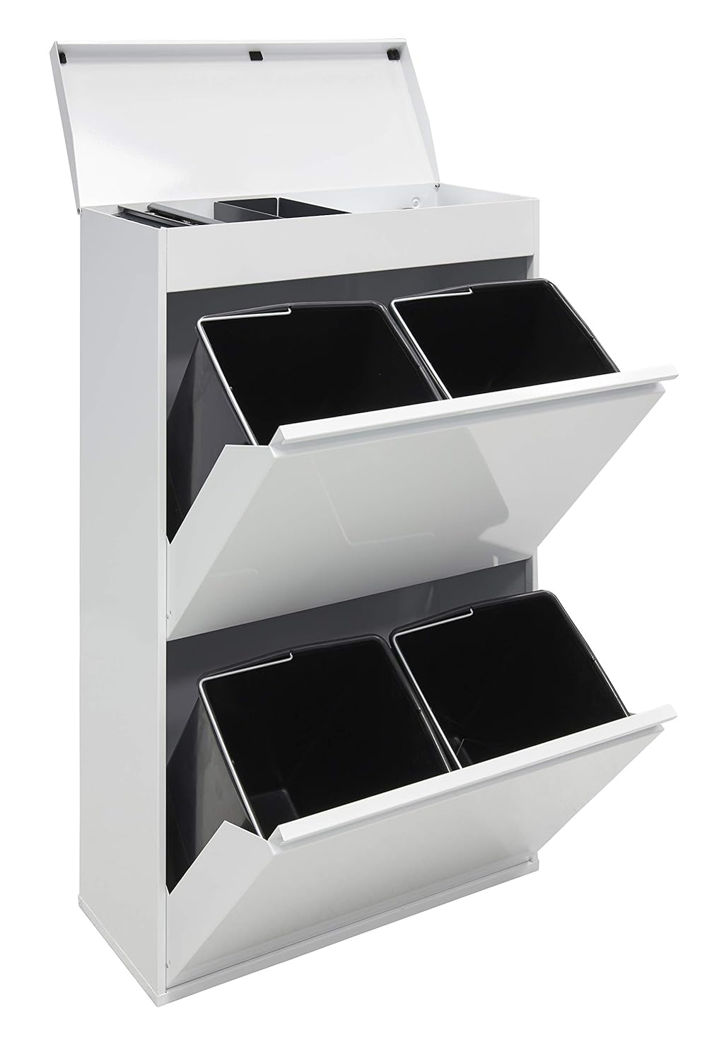 ARREGUI Top CR621-B Mülltrennsystem aus Stahl mit Aufbewahrungsbox mit Deckel | 4 Fächer Mülleimer für die Küche | 4x17 L (68 L) | 4 Fach Abfalleimer | Herausnehmbare Inneneimer mit Griff | weiß