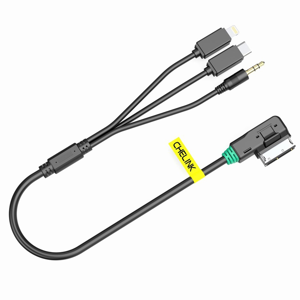 (30cm) 3in1 Auto KFZ AMI MDI Lightning / 3.5mm AUX / USB C Schnittstelle Musik Adapter Kabel Interface Konverter Audi / VW / Skoda