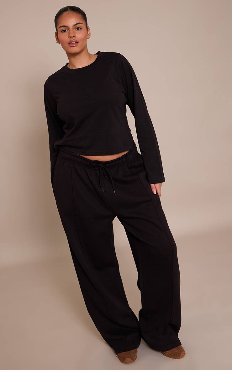 Noir T-shirt Grande Taille Ajusté À Manches Longues