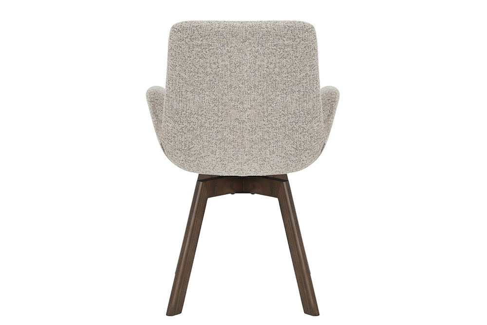 Drehbarer Design Stuhl BALTIC taupe Bouclé Tweed Soft Eiche Massivholz