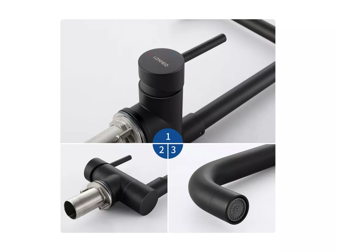 Robinet Cuisine Inox Rabattable Pivotant à 360°,Mitigeur Cuisine Pliable Contre Fenêtre, Robinet Mitigeur Evier Eau Chaude/Froide,Noir