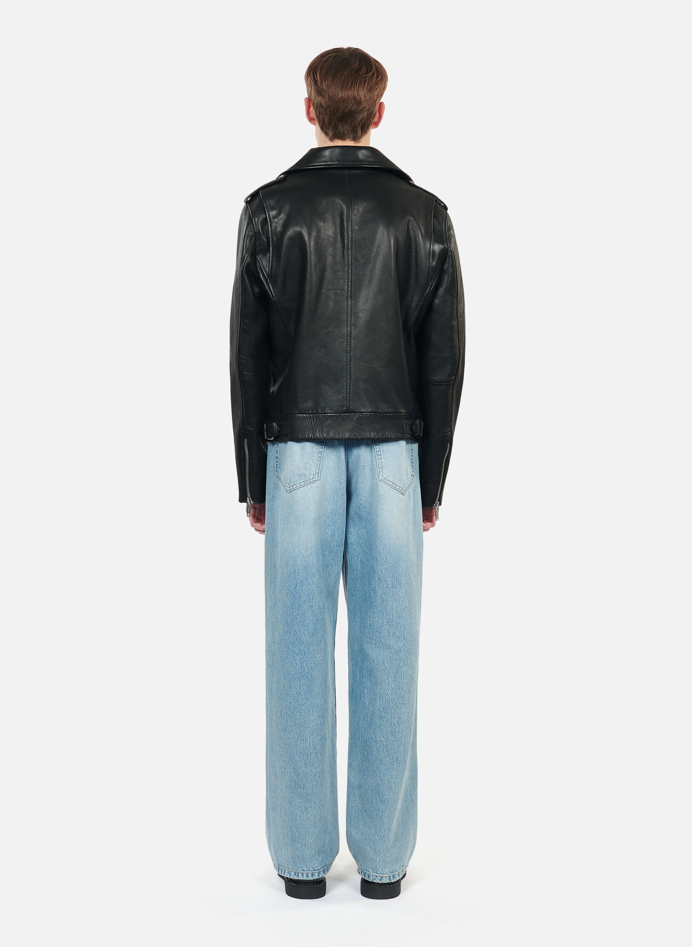 Blouson droit biker en cuir | Noir