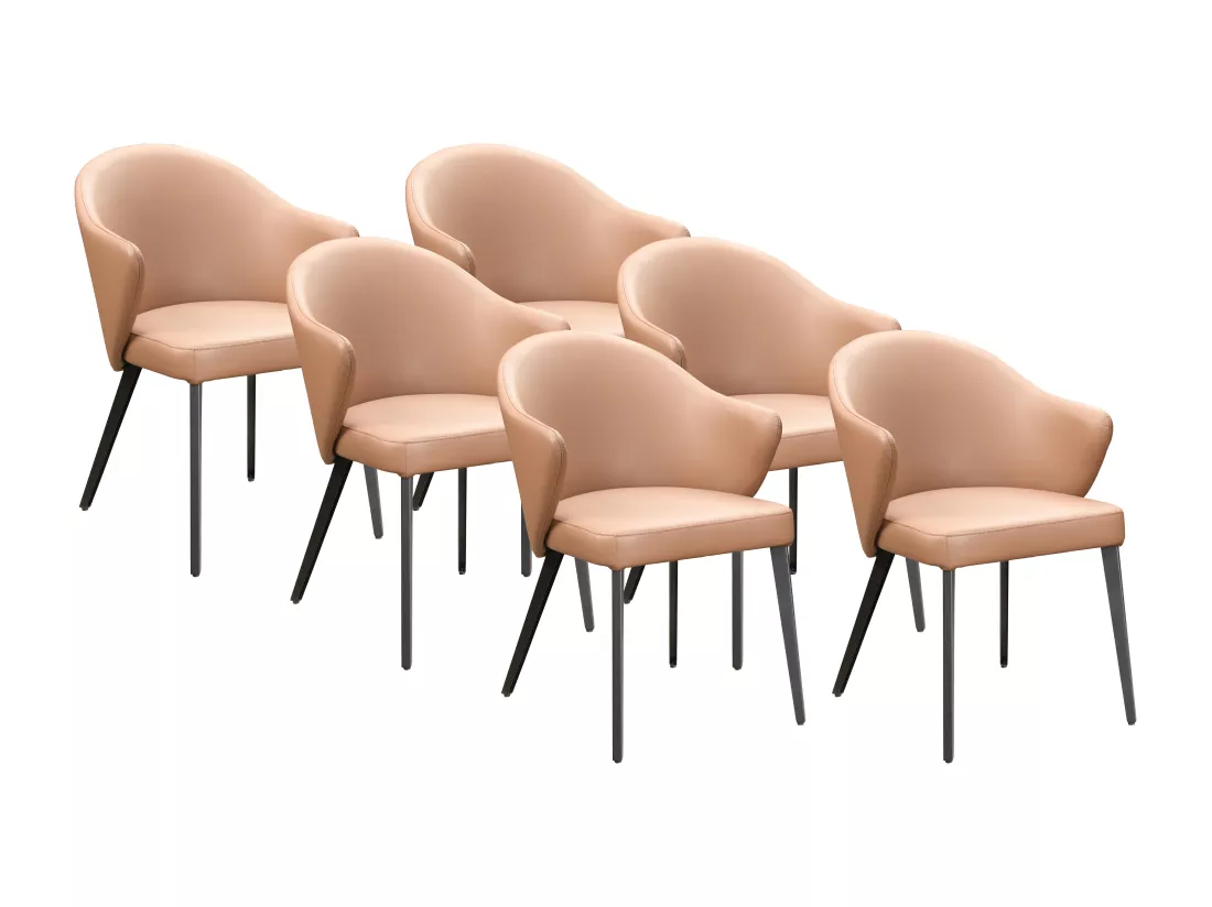 Lot de 6 chaises avec accoudoirs en cuir et acier noir - Camel - MIBELLY de Maison Céphy