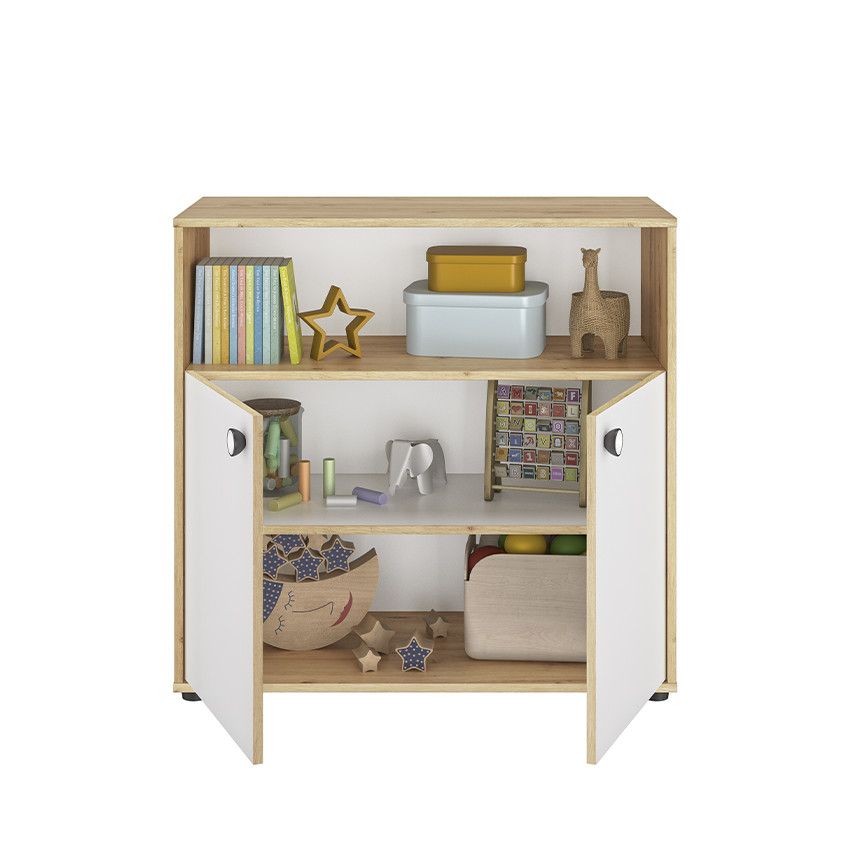 Commode 2 portes Arthur - Blanc/Chêne - Ecru