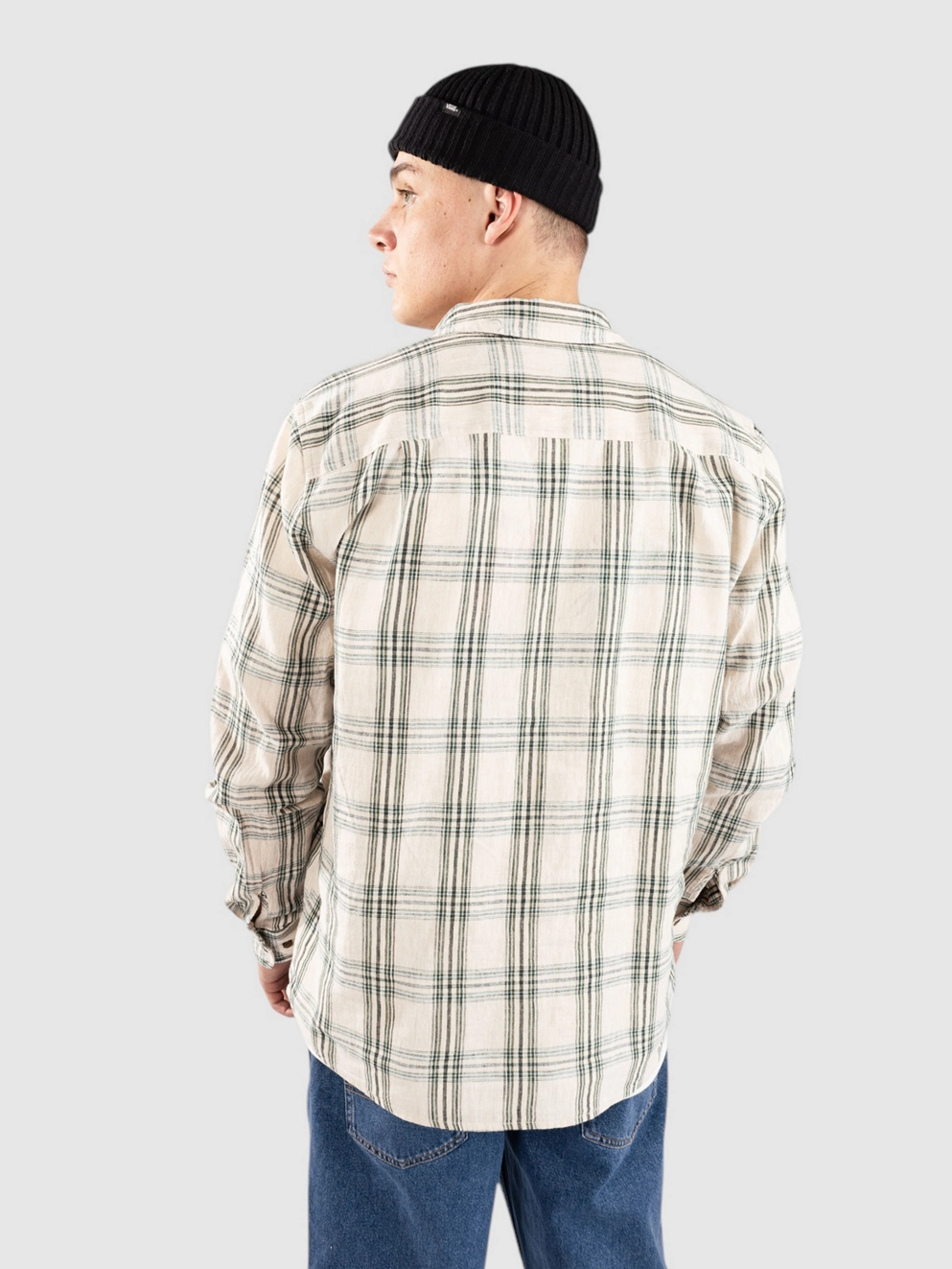 Brixton Charter Linen Shirt off white/ivy green plaid