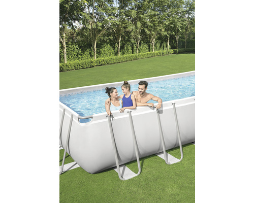 Bovengronds zwembadframe zwembadset Bestway Power Steel™ rechthoekig 640x274x132 cm incl. zandfiltersysteem grijs