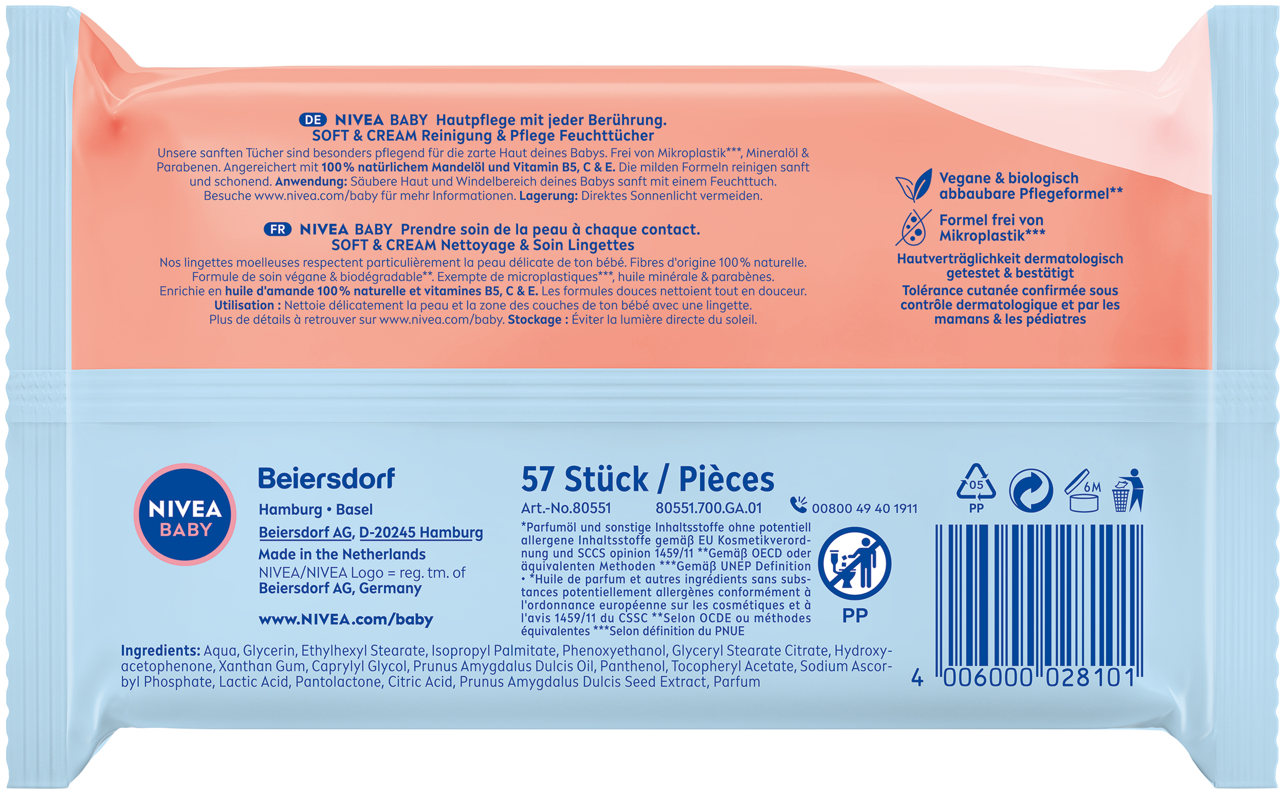 Nivea BABY Feuchttücher Soft & Cream Btl 57 Stk