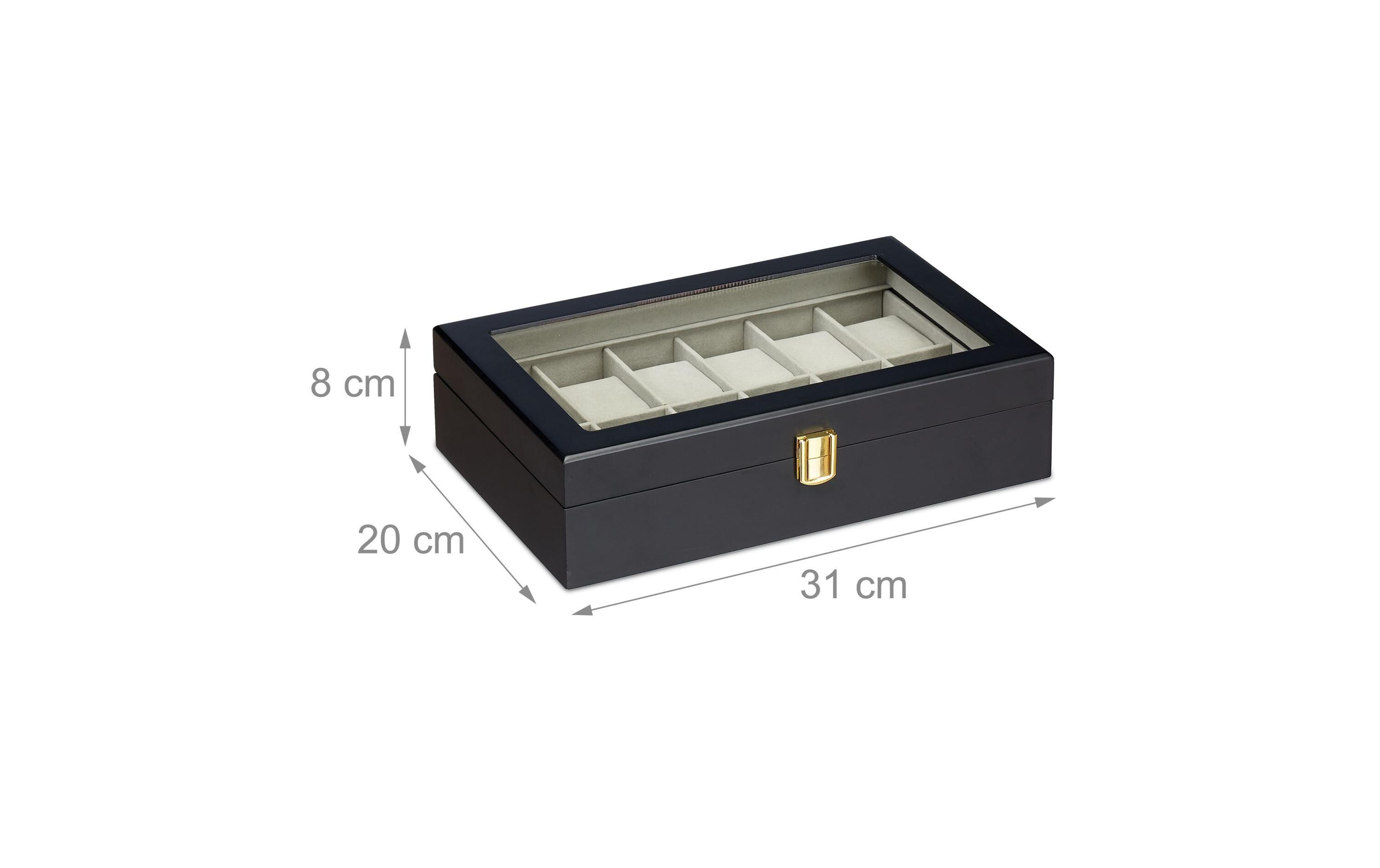 Uhrenbox für 12 Uhren 8 cm, Grau/SchwarzUhrenkasten