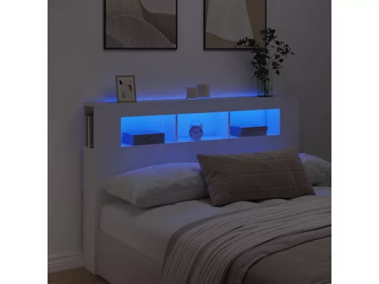 Tête de lit à LED blanc 160x18,5x103,5 cm bois d'ingénierie