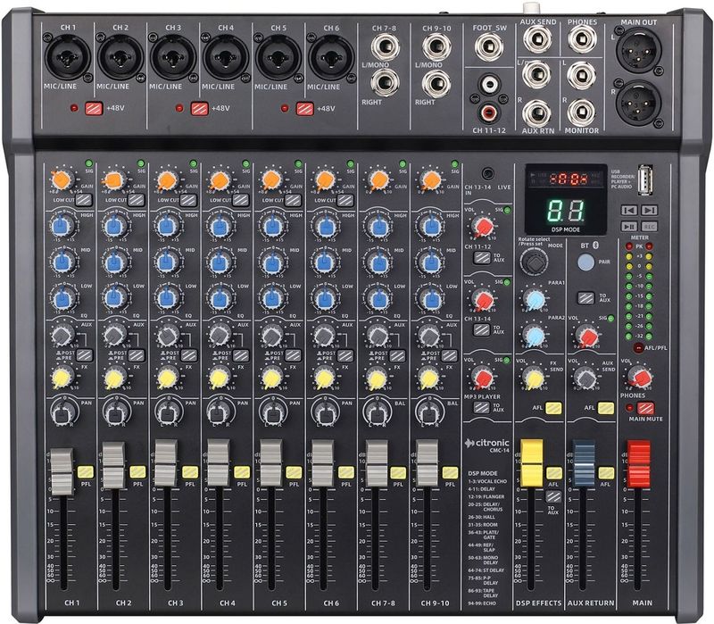 Citronic CMC-14 Mengpaneel 6 kanalen DSP USB BT PC
