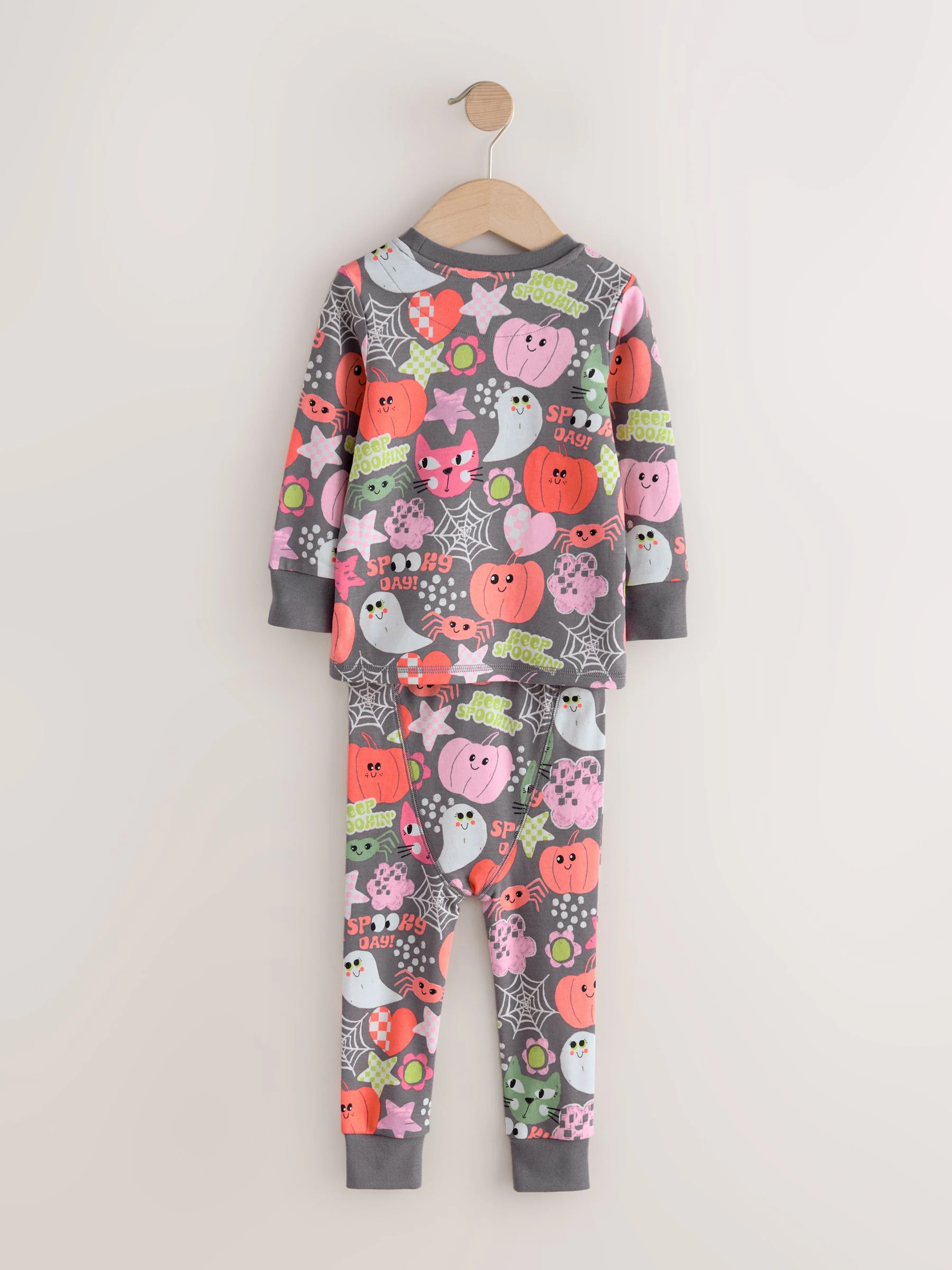 Grey Ghost & Pumpkin Print - Halloween behaaglijke pyjama (9mnd-12jr)