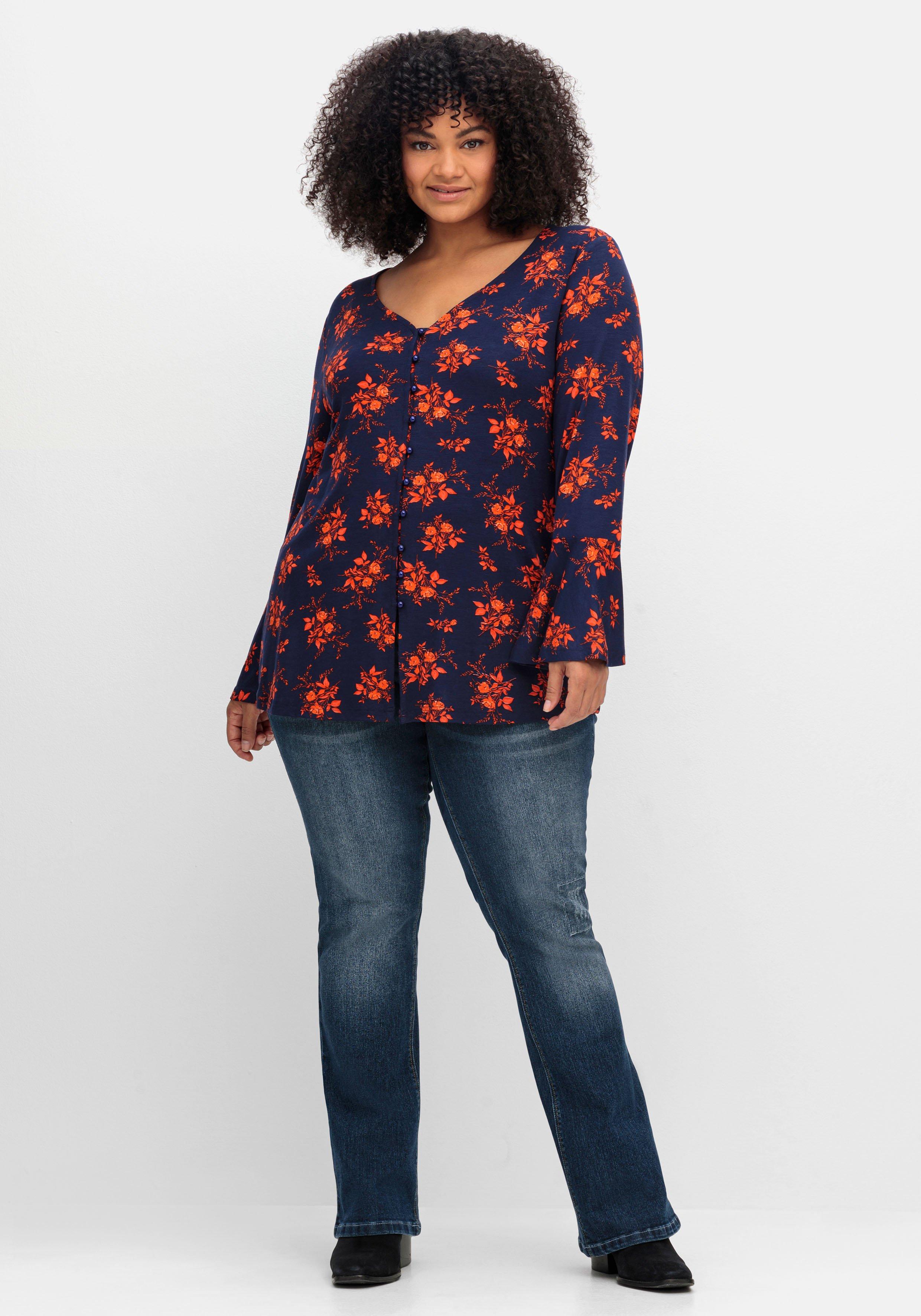 Langarmshirt mit Biesen und Volantärmeln