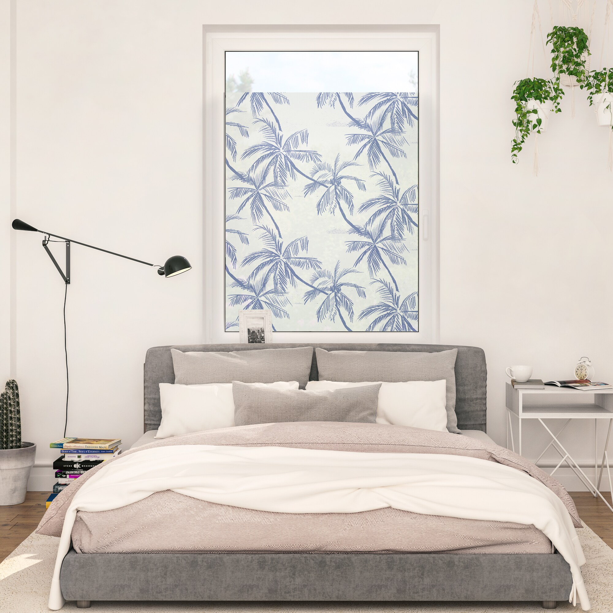 Lichtblick Fensterfolie selbstklebend, Sichtschutz, Blueprint Palms - Blau